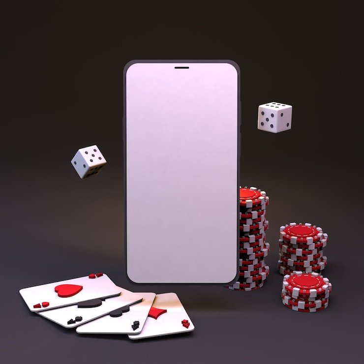 Meja casino digital dengan tampilan blackjack dan roulette ditampilkan di layar